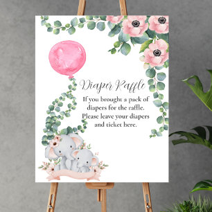 Diaper Raffle Game Baby Elephant Pink Balloon  Poster