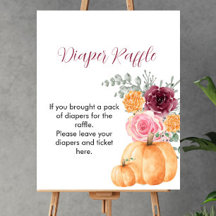 Diaper Raffle Game Fall Pumpkin Burgundy Pink  Poster