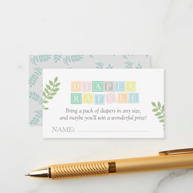 Diaper Raffle Gender Neutral Whimsical Baby Shower Enclosure Card (Front/Back In Situ)