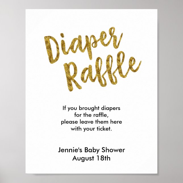 Diaper Raffle Gold Glitter Baby Shower Display Poster (Front)