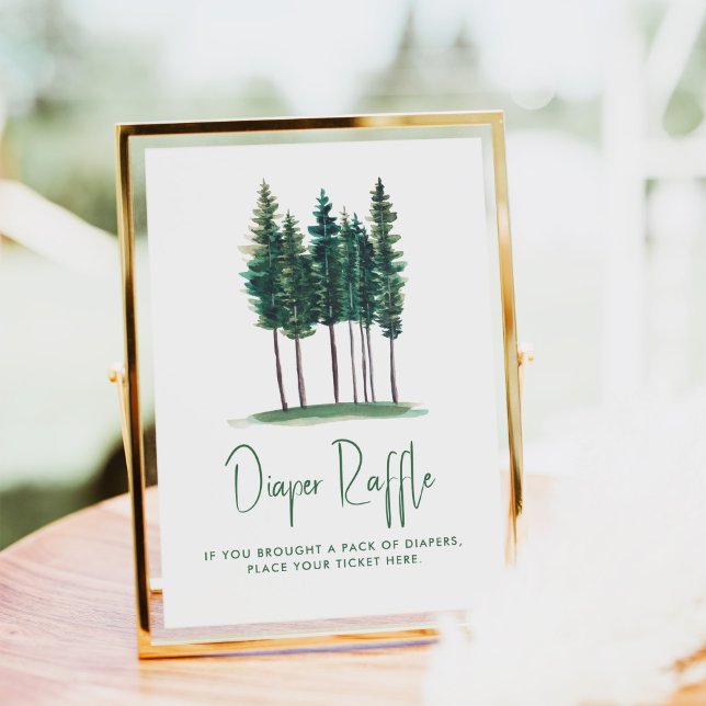 Diaper Raffle Green Rustic Pine Trees Baby Shower Poster (Creator Uploaded)