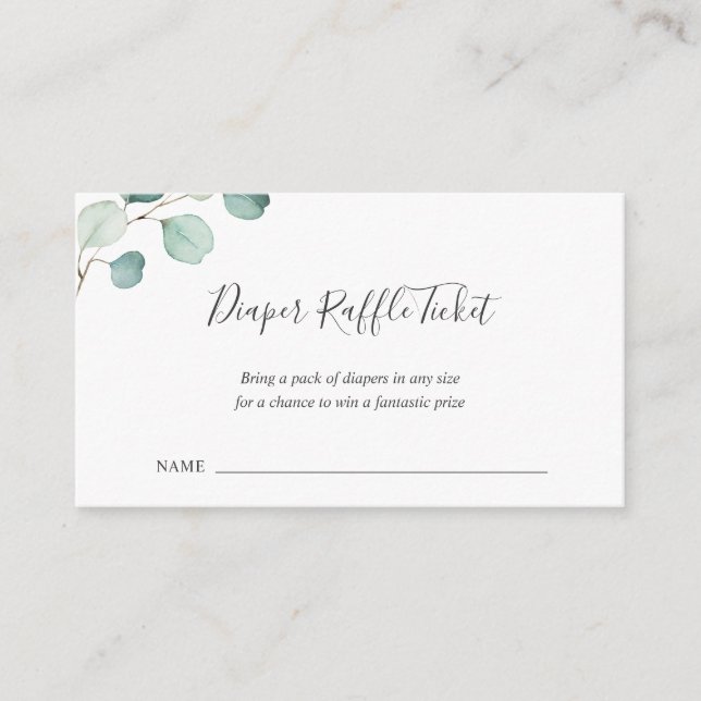 Diaper Raffle Greenery Eucalyptus Baby Shower Enclosure Card (Front)