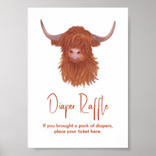 Diaper Raffle Highland Cow Baby Shower Poster