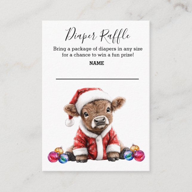 Diaper Raffle Highland Cow Christmas Santa Baby Enclosure Card (Front)