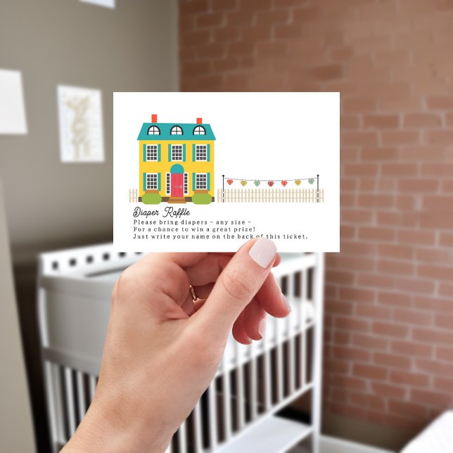Diaper Raffle House With Clothesline Baby Shower Enclosure Card (Creator Uploaded)