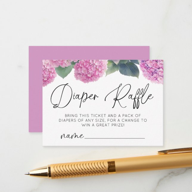 Diaper Raffle Hydrangea It's a Girl Baby Shower Enclosure Card (Front/Back In Situ)