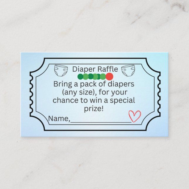 Diaper Raffle Insert Cards Cute & Fun Baby Shower (Front)