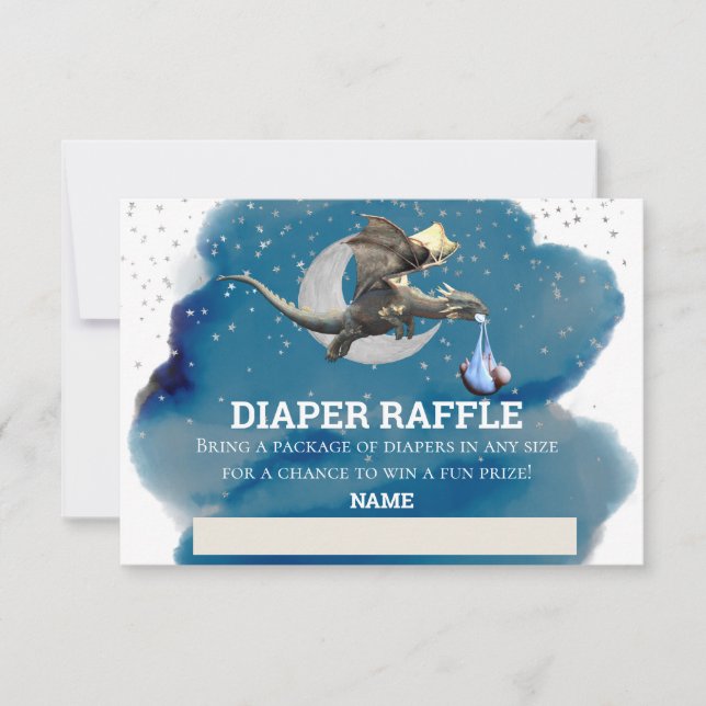 Diaper Raffle Little Knight Dragon Silver Star Invitation (Front)