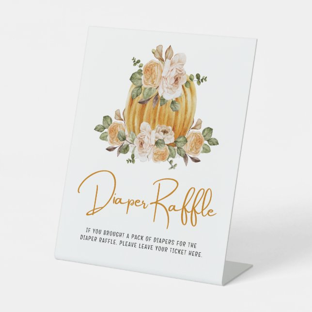 Diaper Raffle Little Pumpkin Fall Baby Shower  Pedestal Sign (Front)