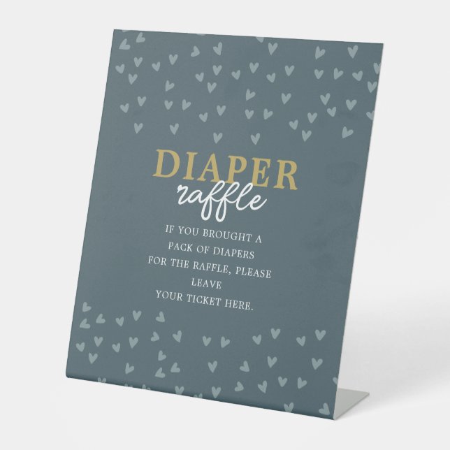 Diaper Raffle Little Sweetheart Boy Blue Hearts  Pedestal Sign (Front)
