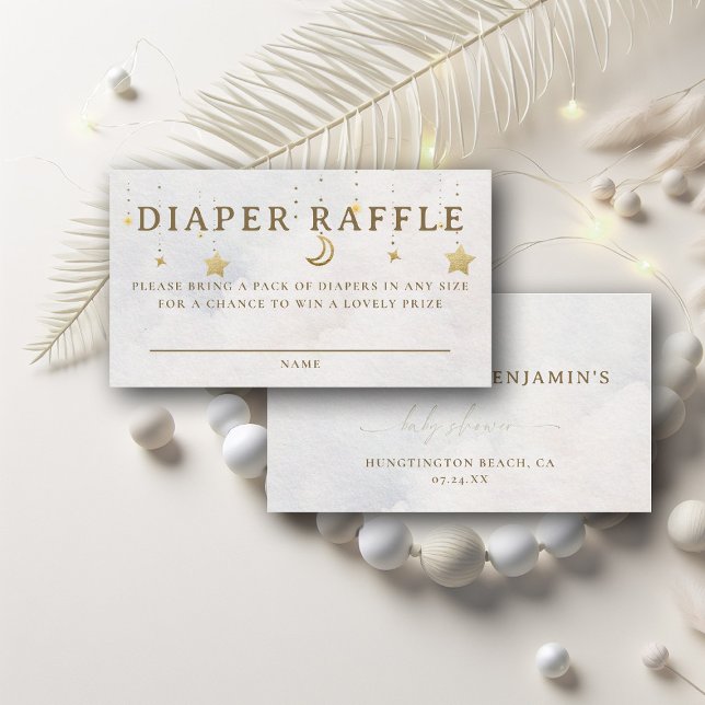 Diaper Raffle Moon Mobile Twinkle Baby Shower Enclosure Card (over the moon baby shower diaper raffle card twinkle little star pastel white sky clouds celestial)