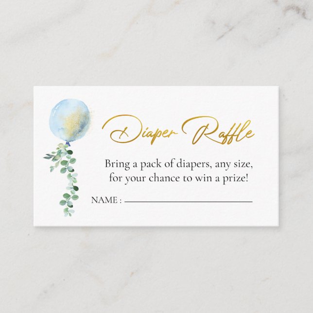 Diaper Raffle Oh Boy Baby Blue Balloon Eucalyptus  Enclosure Card (Front)