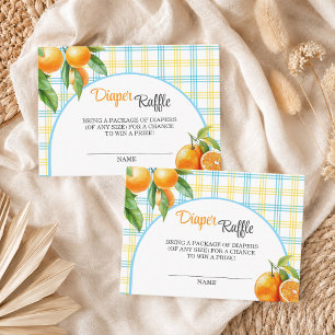 Diaper Raffle Oranges Blue Baby Shower Enclosure Card