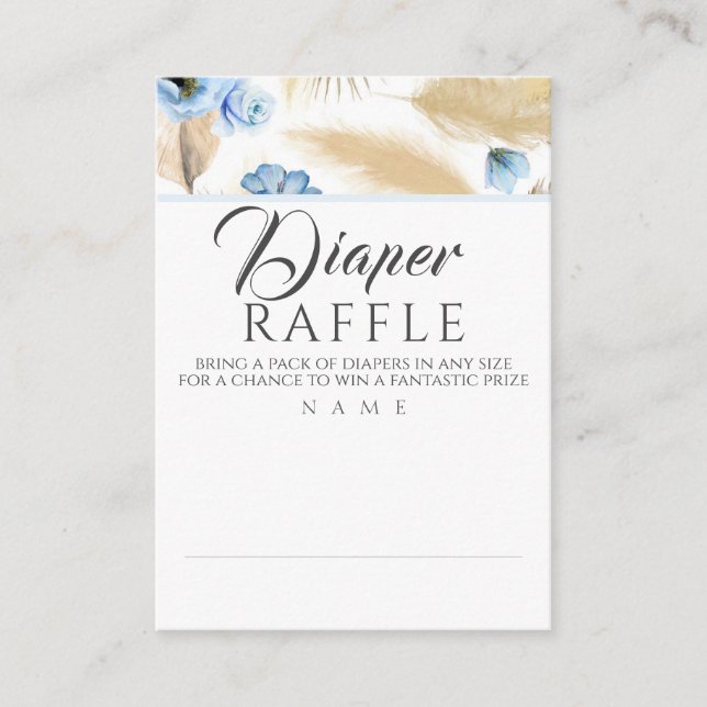 Diaper Raffle Pampas Grass Dusty Blue Baby Shower Business Card (Front)