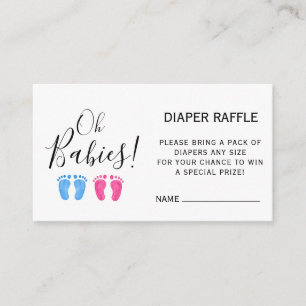 Diaper Raffle Pink And Blue Feet Twins Baby Shower Enclosure Card