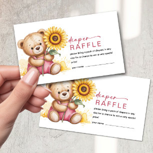 Diaper Raffle Pink Bear Sunflower Baby Shower Enclosure Card