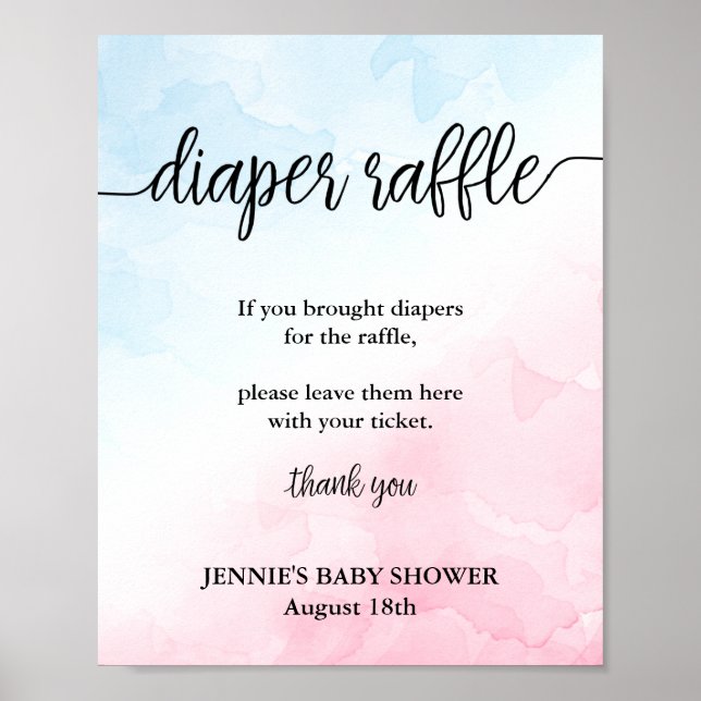 Diaper Raffle Pink/Blue Baby Shower Display Poster (Front)