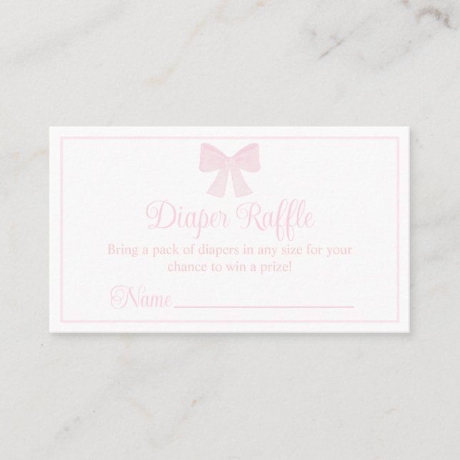 Diaper Raffle Pink Bow Preppy Baby Shower Business Card (Front)