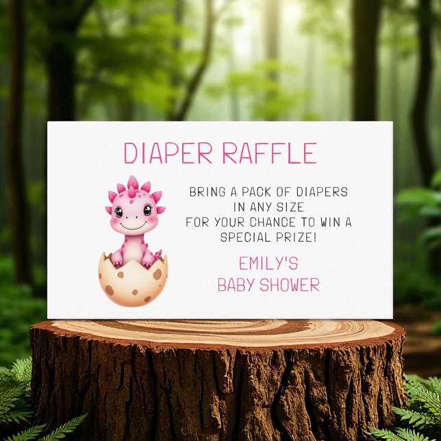 Diaper Raffle Pink Dinosaur Watercolor Baby Shower Enclosure Card (Creator Uploaded)