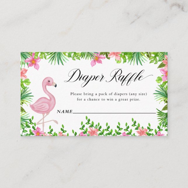 Diaper Raffle Pink Flamingo Tropical Flowers Enclosure Card (Front)