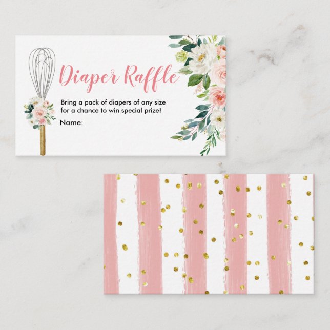 Diaper Raffle Pink Floral Soon to be Whisked Away Enclosure Card (Front/Back)