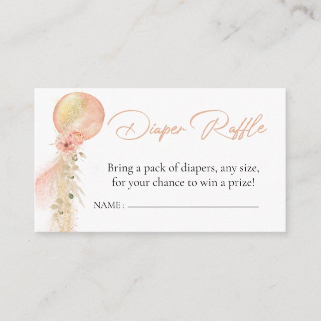 Diaper Raffle Pink Gold Balloon Eucalyptus Boho Enclosure Card (Front)