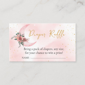 Diaper Raffle Pink Gold We are over the Moon  Enclosure Card
