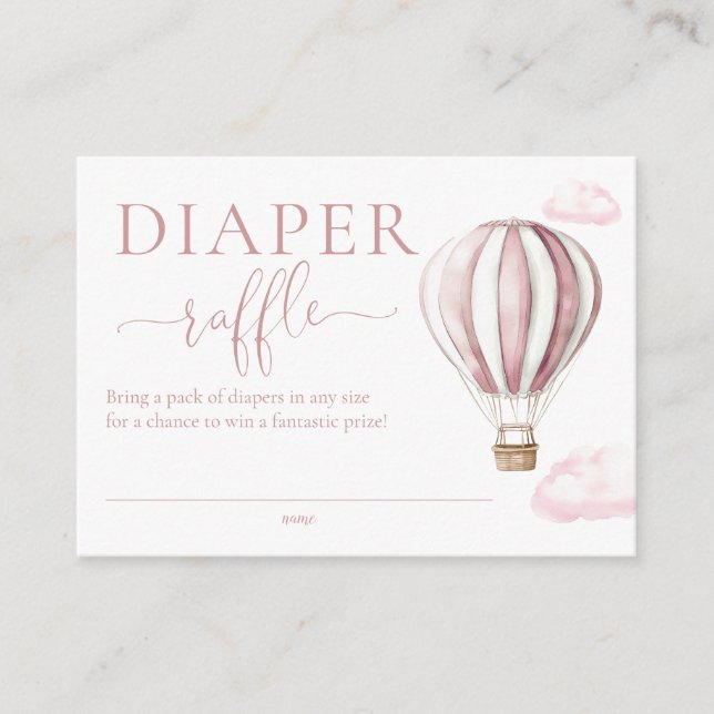 Diaper Raffle Pink Hot Air Balloon Baby Shower Enclosure Card (Front)