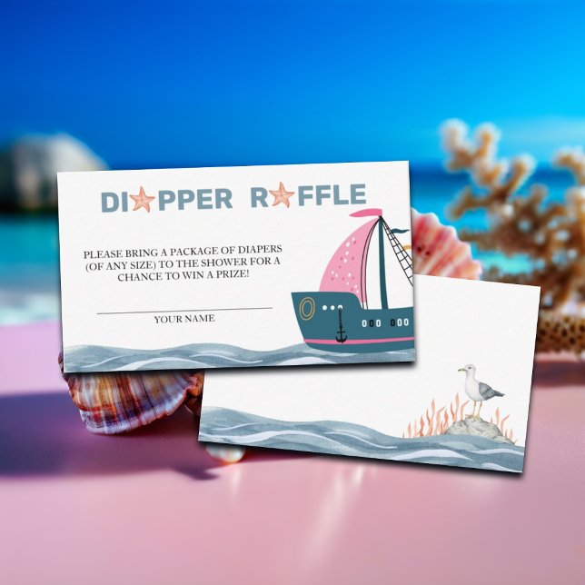 Diaper Raffle Pink Nautical Baby Shower Enclosure Card (Creator Uploaded)