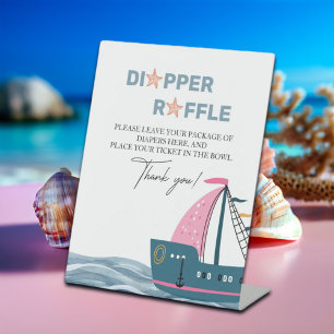Diaper Raffle Pink Nautical Baby Shower Pedestal Sign