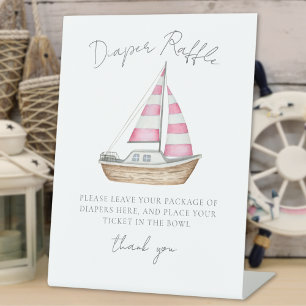 Diaper Raffle Pink Nautical Baby Shower Pedestal Sign