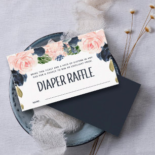 Diaper Raffle Pink Navy Floral Arch Baby Shower Enclosure Card