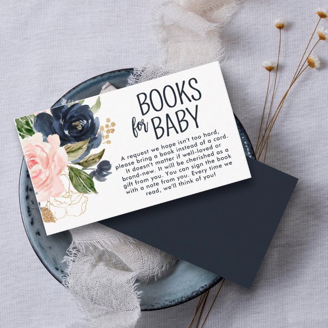Diaper Raffle Pink Navy Floral Baby Shower Enclosure Card (A diaper raffle is in addition to a gift, guests bring a pack of diapers to enter to win a prize.)