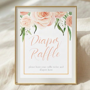 Diaper Raffle Pink Rose Floral Baby Shower Table Poster