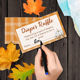 Diaper Raffle, Pumpkin Fall Baby Shower,  Plaid Enclosure Card