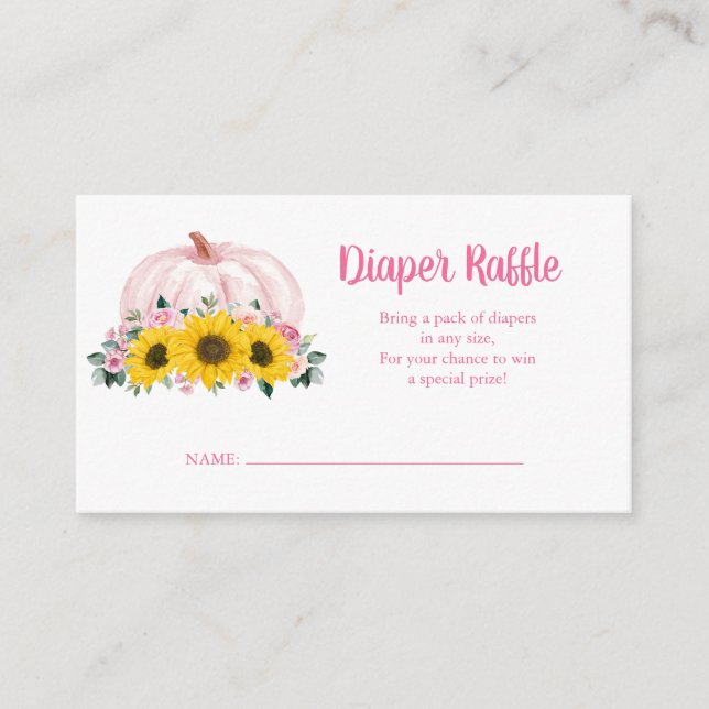 Diaper Raffle Pumpkin Sunflower Pink Baby Shower Enclosure Card (Front)