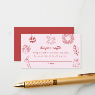 Diaper raffle red whimsical christmas winter girl enclosure card