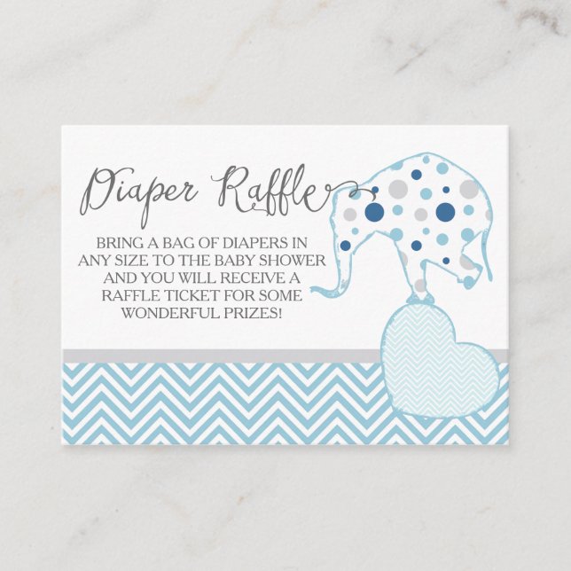 Diaper Raffle Registry Elephant Boy Baby Shower Enclosure Card (Front)