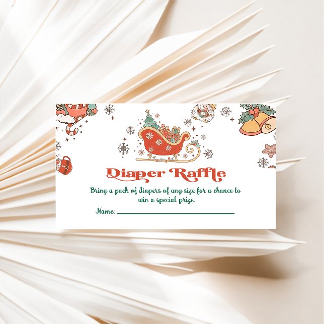 Diaper Raffle Retro Christmas Baby Shower Party Enclosure Card (Creator Uploaded)
