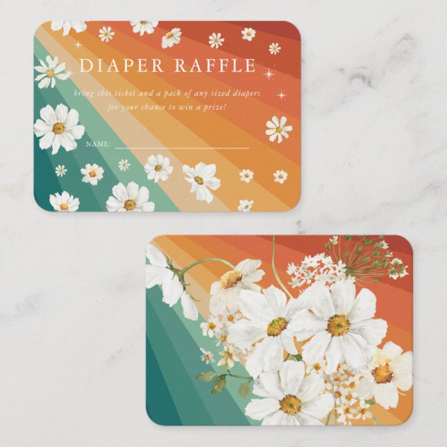 Diaper Raffle | Retro Daisy Rainbow Baby Shower Enclosure Card (Front/Back)