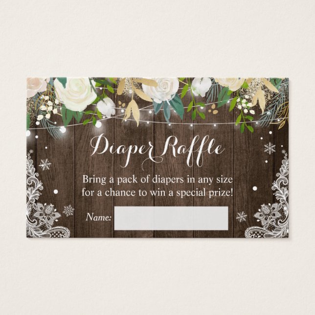 Diaper Raffle Rustic Wood Floral String Lights (Front)
