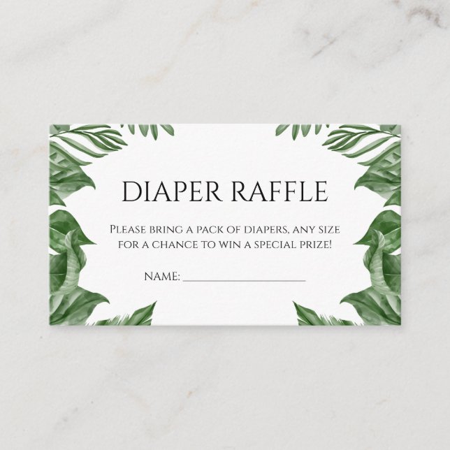 Diaper Raffle Safari Animals Tropical Baby Shower Enclosure Card (Front)