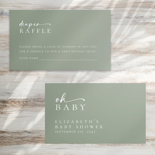 Diaper Raffle Sage Green Minimalist Baby Shower Enclosure Card (Creator Uploaded)