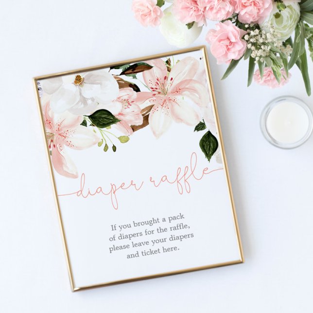 Diaper raffle sign baby shower blush pink floral (Creator Uploaded)