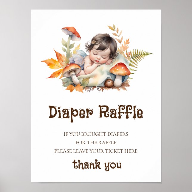 Diaper Raffle Sign Baby Shower Woodland Fairy  (Front)
