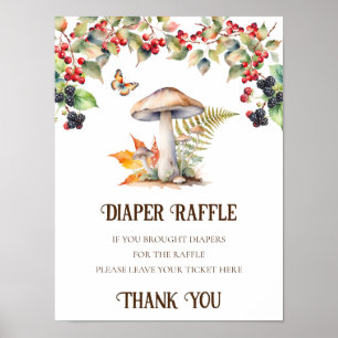 Diaper Raffle Sign Baby Shower Woodland Mushroom 