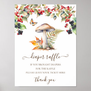 Diaper Raffle Sign Baby Shower Woodland Mushroom 