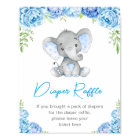 Diaper Raffle Sign Blue Elephant Baby Boy Shower