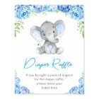 Diaper Raffle Sign Blue Elephant Baby Boy Shower