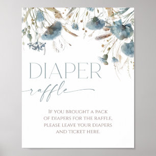 Diaper raffle sign boho dusty blue wildflower